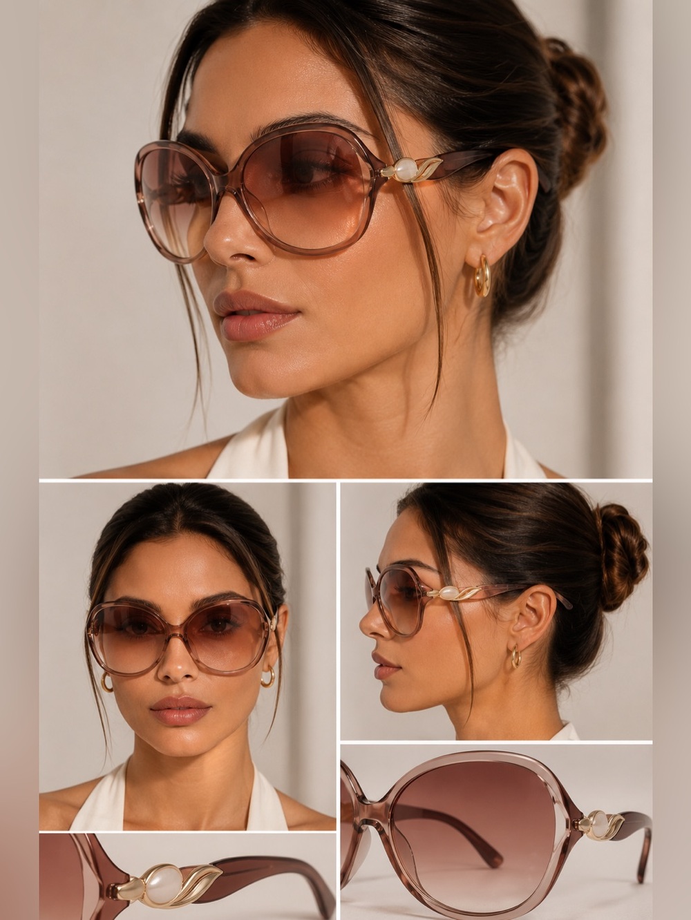 VINTAGE Oversized Gradient Glam Sunglasses Gold Detail Retro Frames